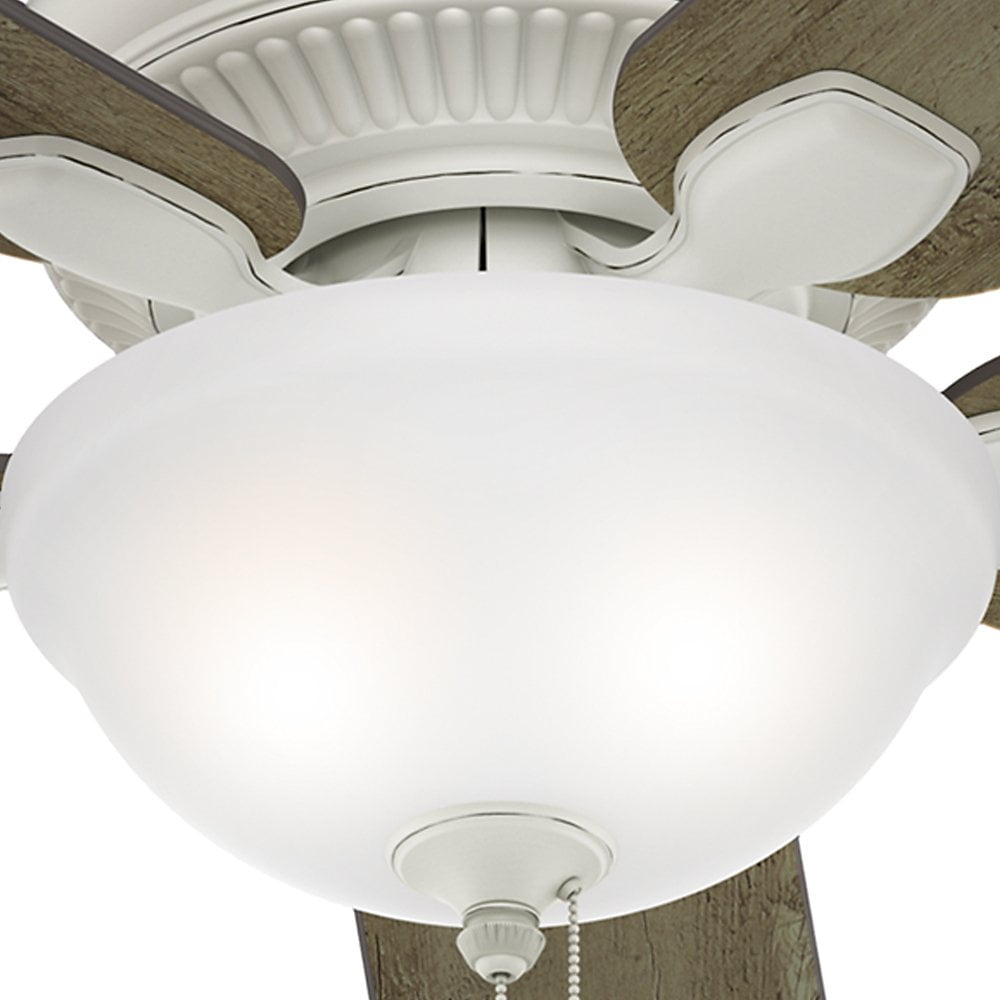 Hunter 54091 Matheston 52 Inch Cottage White Ceiling Fan With Five Gray Pine Blades And A Light Kit