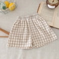 thumbnail image 6 of TOWED22 Girls Boys Plaid Shorts Kids Gingham Elastic Waist Wide Leg Short Pants with Pockets(Khaki,3-4 Y), 6 of 9