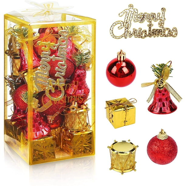 Juego de adornos para árboles de Navidad, 32 piezas Mini adornos de bolas rojas y doradas de Navidad para árboles de Navidad Ormromra WMZL-2258-1