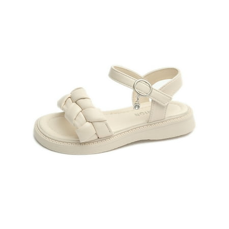 

Daeful Girls Flat Sandals Summer Princess Shoes Braid Strap Dress Sandal Comfort Beach Kids Fashion Beige 2Y