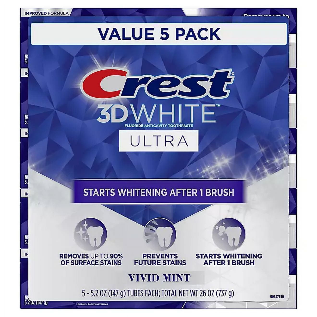 Crest 3D White Advanced Whitening Toothpaste, 5.2 Ounce Pack of 5 