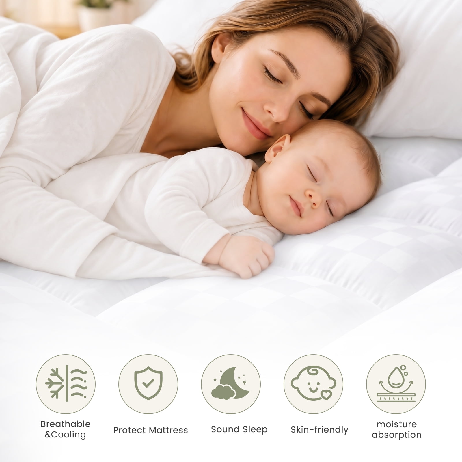 WISHEAD Full Mattress Topper, Plush Pillow Top Mattress Pad, 700 GSM Down Alternative Fill, Cooling 400TC Breathable Cover, Deep Pocket Up to 21", White