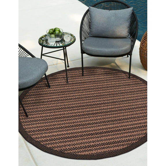 Unique Loom Outdoor Border Collection Area Rug - Checkered (6' Round Brown/Black)