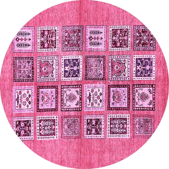 Ahgly Company Indoor Round Abstract Pink Modern Area Rugs, 6' Round