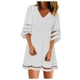 thumbnail image 2 of OUSITAID Femmes Casual Col Rond Maille Patchwork 3/4 Manches Cloche en Vrac une Ligne Robe de Tunique, 2 of 6