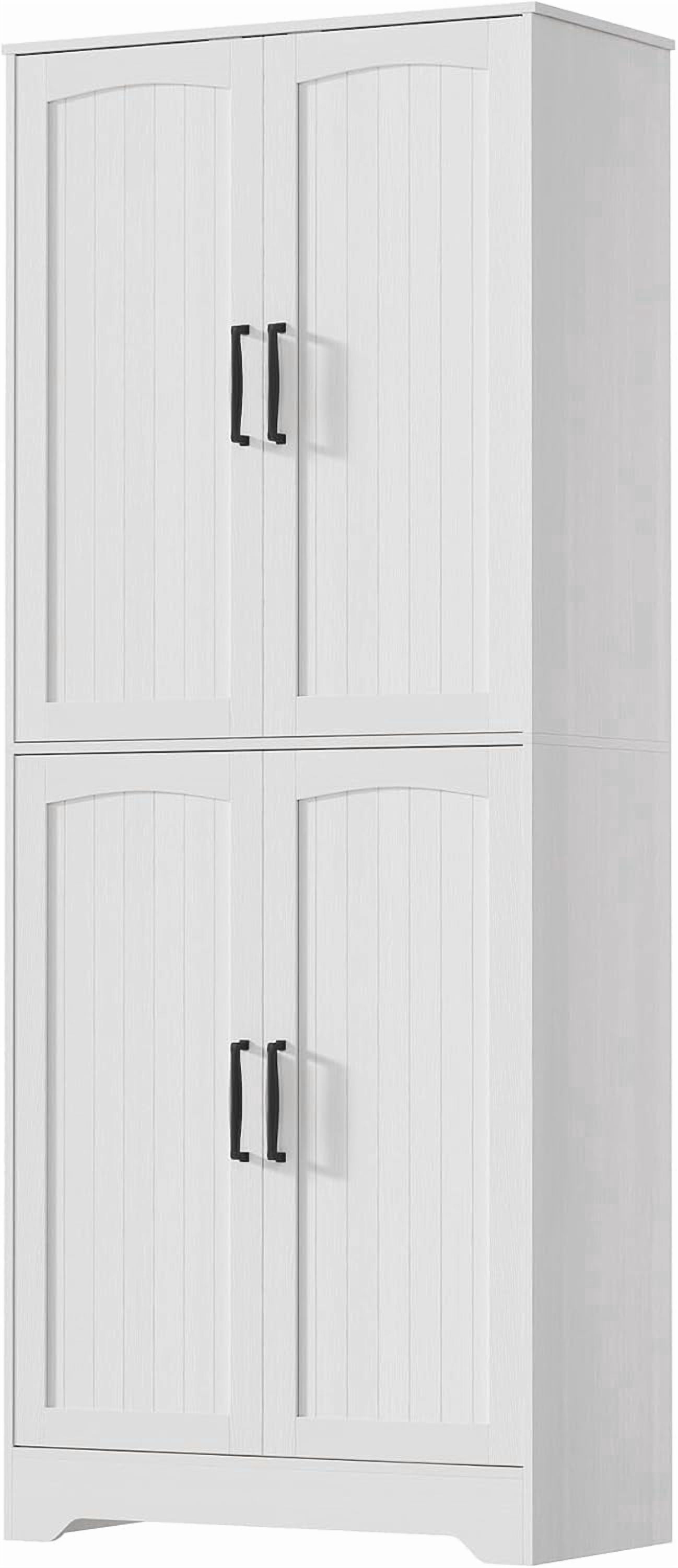 71" Tall Farmhouse Kitchen Pantry Cabinet – Freestanding Wood Storage Cupboard with 4 Doors & Adjustable Shelves for Dining or Living Room, White