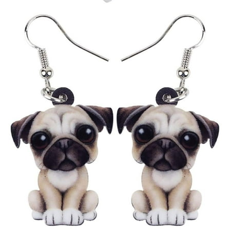 Dog Dangle Earrings Pug Dog Chinese Ming Dynsty Cute Cartoon Pupppy Acrylic Print Dangle Hook Earrings Ginger Lyne Collection ()