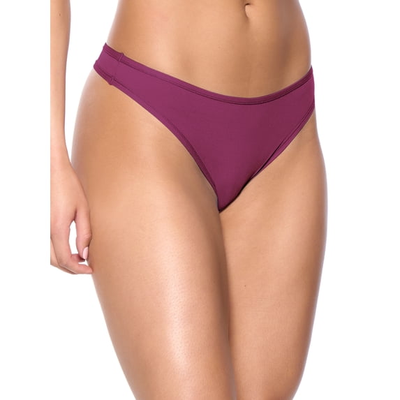 Felina | Blissful Basic Thong | Panty | No VPL (Black Lily, Large-X-Large)