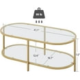 thumbnail image 2 of OWNEN 42" Coffee Table Gold Glass Coffee Table for Living Room, Oval Table Center Table with Ribbed Glass Top and Sturdy Metal Frame,Modern Glass Accent Tables for Bedroom Home Office,Gold, 2 of 7