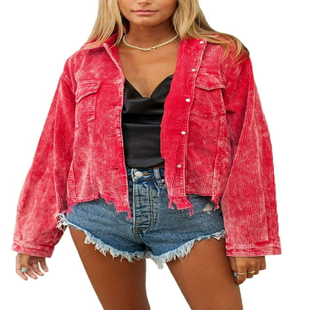 Veste Ample à Manches Longues pour Filles Automne Style Décontracté Couleur Unie Col à Revers Simple Boutonnage avec Poche