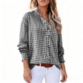 thumbnail image 2 of Mfakffe Long Sleeve Shirts for Women Gingham Plaid Ruffled V‑Neck Button Down Blouse Casual Loose Fit Spring Fall Tops, 2 of 5