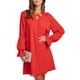 thumbnail image 5 of SAYOO - Mini vestido de manga larga con volantes de malla transparente para mujer, informal, con cuello en V, ahuecado, línea A, vestidos cortos fluidos SAYOO  Moda, 5 of 9