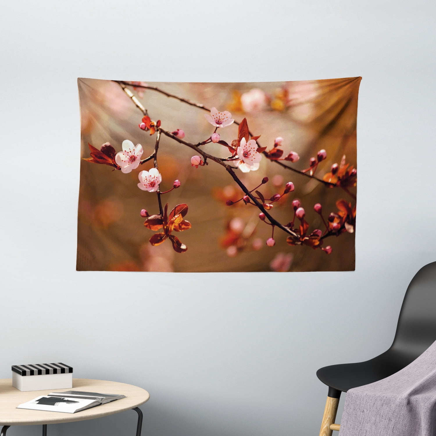 Nature Tapestry, Cherry Blossom Sakura Tree Branches Flowering Japanese