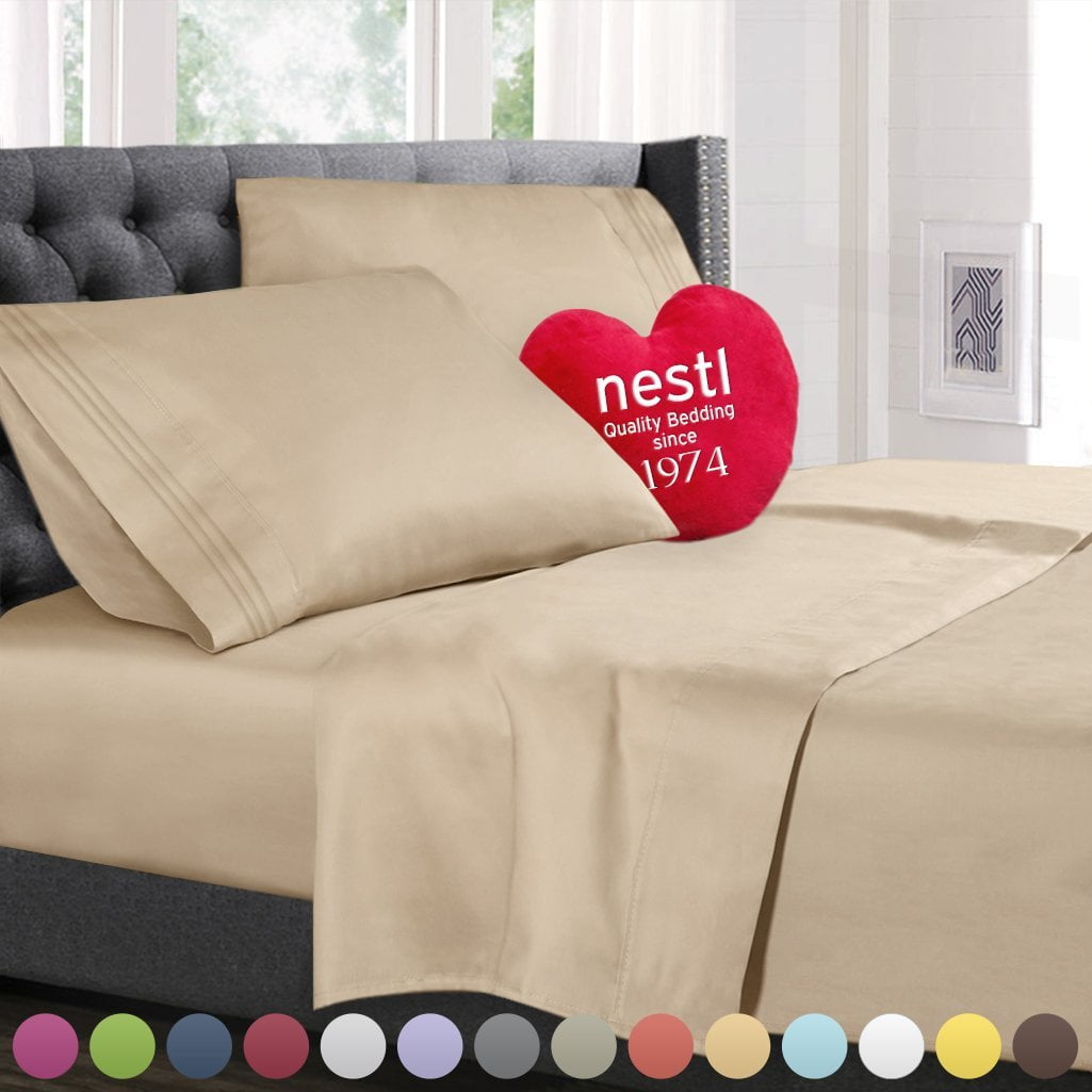 Bed Sheet Bedding Set, 100% Soft Brushed Microfiber with Deep Pocket Fitted Sheet - TWIN XL - BEIGE CREAM - 1800 Luxury Bedding Collection,.., By Nestl Bedding,USA