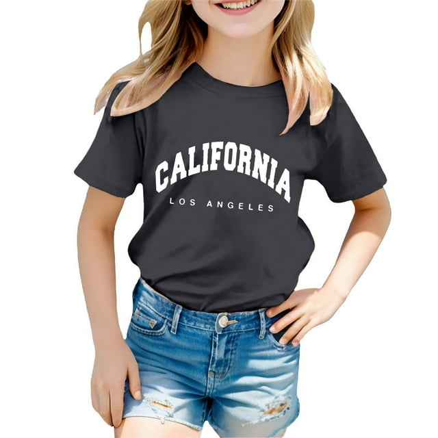 WEAIXIMIUNG Camisoles à Soutien-Gorge Intégré pour Femmes Garçon et Fille Mode Décontractée Imprimé Col Rond T-Shirt Manches Courtes Ample 3-4 Ans