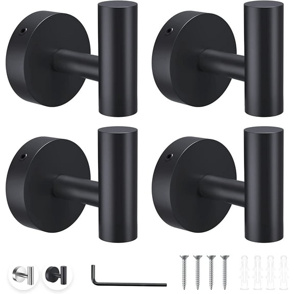 Wall Towel Hooks 4 Pack Black Towel Hooks Matte Black Bathroom Hooks Black Towel Hooks for Bathrooms Brushed Nickel Robe Hook for Cabinet Closet Door