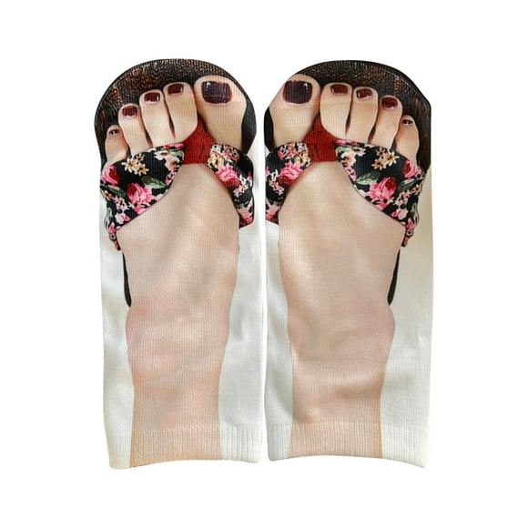 Virmaxy Flip Flop Socks Women Funny 3D Printed Cotton Socks Men Personalized Novelty Sweat Absorbent Ankle Short Socks