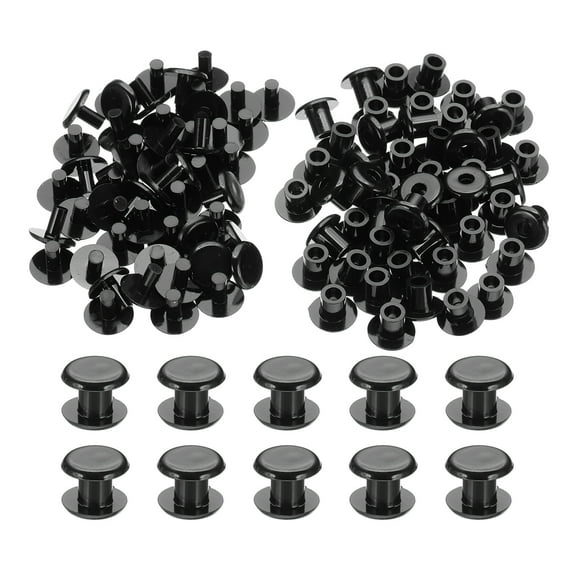 M5*6mm Plastic Binding Post, 50 Sets Plastic Chicago Screws Binding Screw Rivets Post Press-on Buckle for Leather Scrapbook Photo Albums, Black