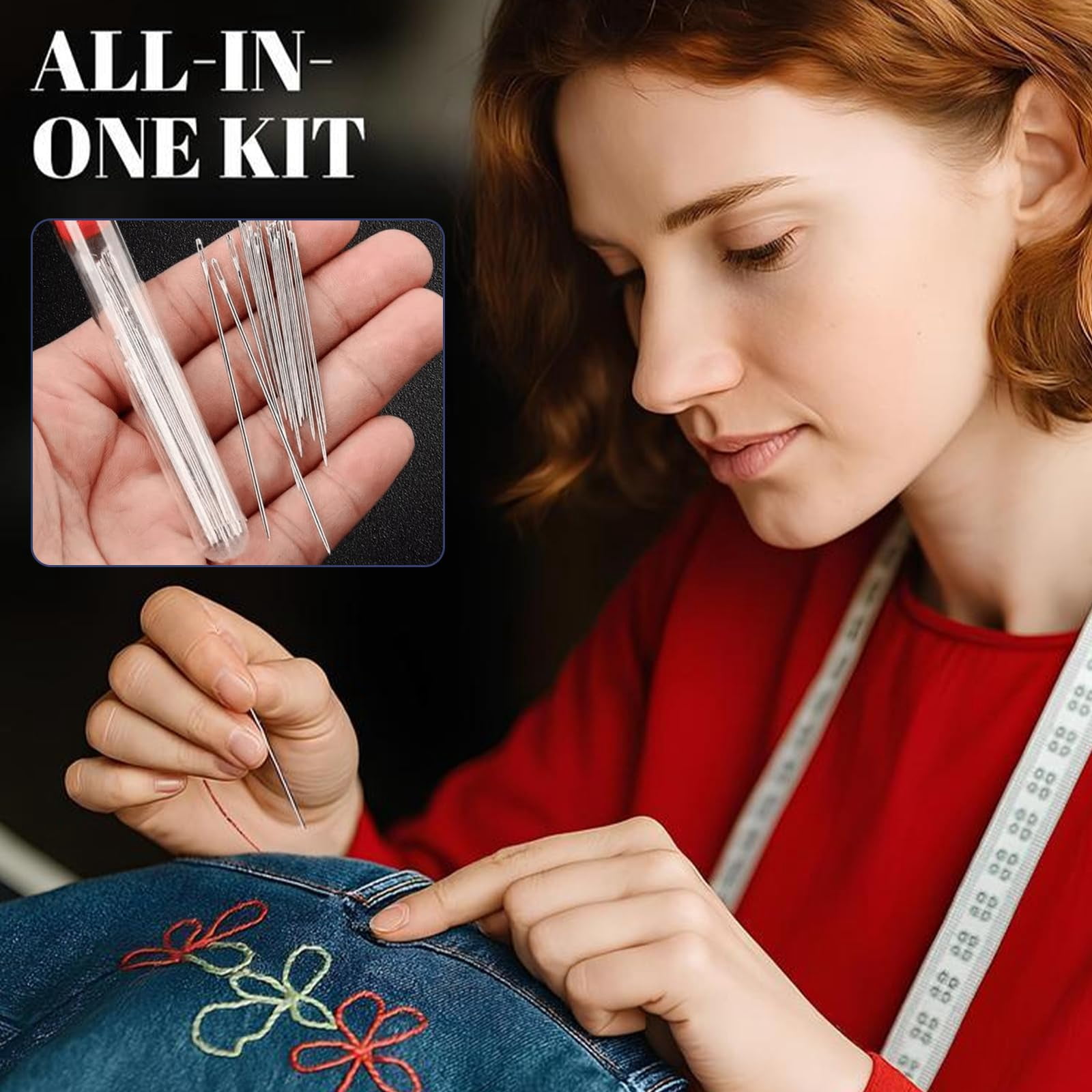 Big Eye Steel Sewing Needles Kit 34PCS, 5 Sizes Hand Sewing Needles Set with Storage Case, Stainless Steel Sewing Needles for Embroidery, Mending & DIY Crafting