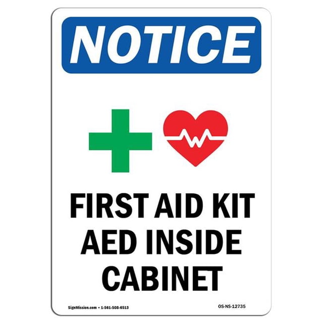 SignMission OS-NS-A-710-V-12735 7 x 10 Po Panneau de Signalisation OSHA - Trousse de Premiers Soins Aed