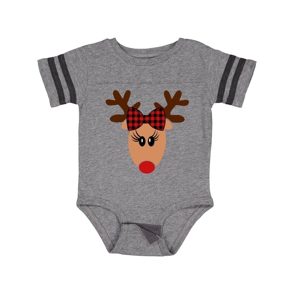 Inktastic Cute Girl Reindeer with Buffalo Plaid Bow Boys or Girls Baby Bodysuit