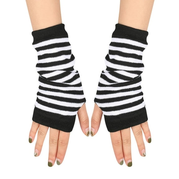 Unisex Fingerless Gloves with Thumb Hole, Warm Knit Wrist Warmers, Outdoor Sports Gloves for Men and Women, Stretchy Comfortable Arm Warmers for Cold Weather Activities A