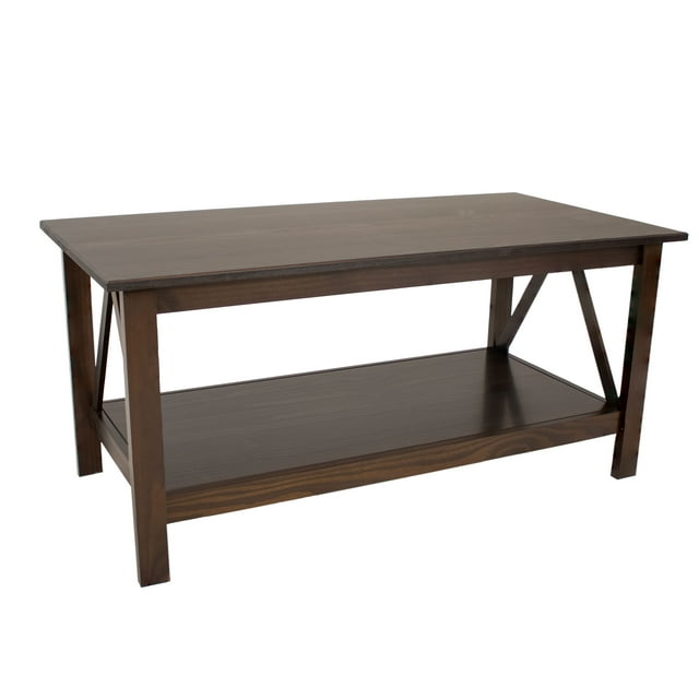 Sunnydaze Indoor Solid Pine Coffee Table with Storage Shelf - Dark Brown - 43.5"