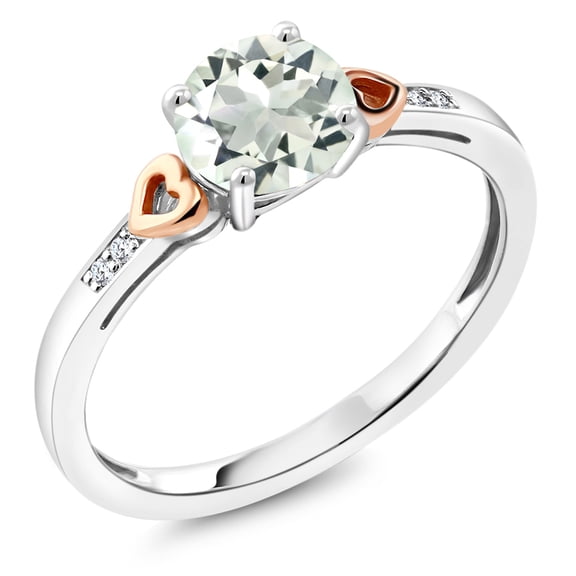Gem Stone King 1.13 Ct Round Green Prasiolite White Diamond 925 Silver and 10K Rose Gold Ring (Size 6)