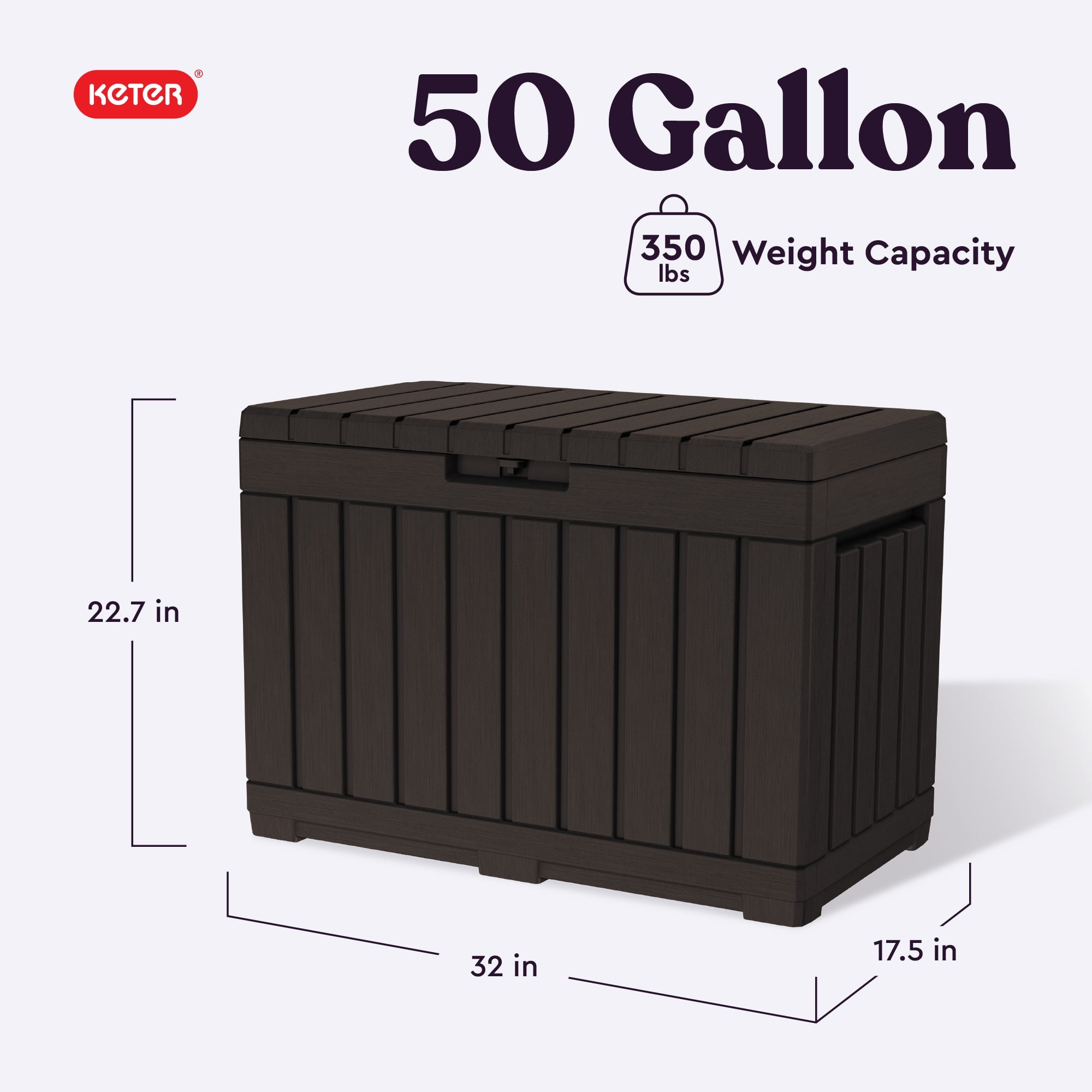 Keter Kentwood 50 Gallon Durable Resin Outdoor Deck Box Storage Organization, Brown