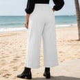 thumbnail image 5 of Thousandth Women's Cotton Linen Pants Casual Summer Elastic Waist Wide Leg Loose Fit Palazzo Pants Cropped Trousers with Button Decor and Slit Hem Daily Wear, 5 of 7