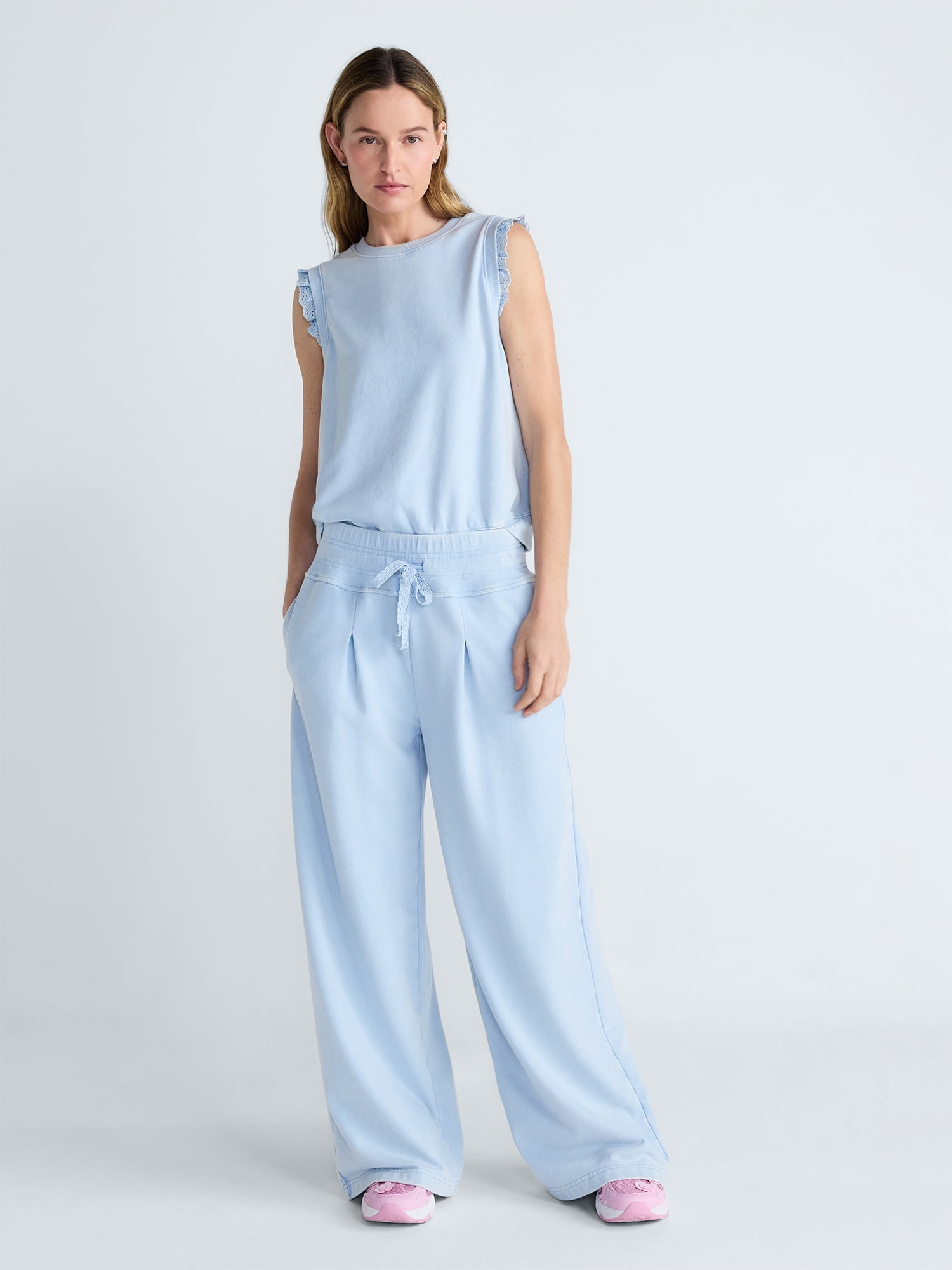 Scoop Women's Pleated Wide-Leg Sweatpants, 29'' Inseam, Sizes XS