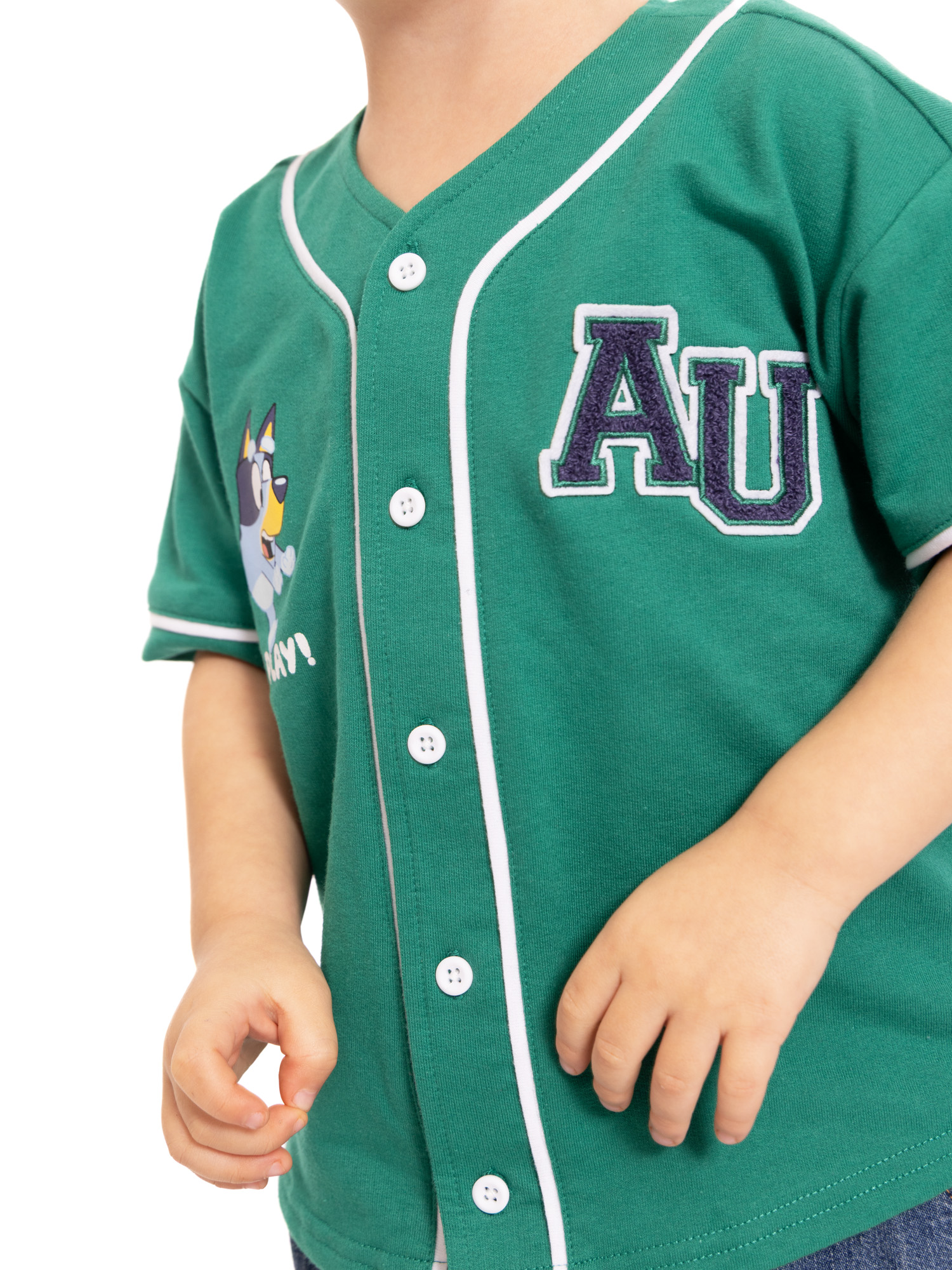 Bluey Toddler Button Down Baseball Jersey with Short Sleeves, Sizes 12M-5T