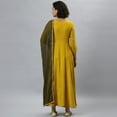 thumbnail image 6 of Janasya Indian Round Neck 3/4 Sleeve Solid Mustard Rayon Kurta with Dupatta For Women, 6 of 8