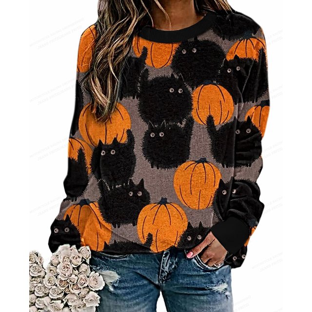 Sudadera con capucha divertida de Halloween para mujer, de cuello redondo Sudadera con capucha, suéter de calabaza, abrigos para niña, ropa de otoño