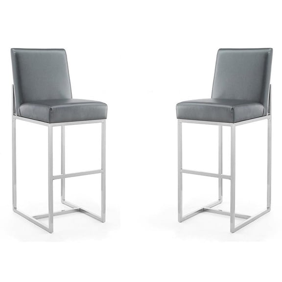 Manhattan Comfort Element 29.53" Faux Leather Barstool in Gray (Set of 2)