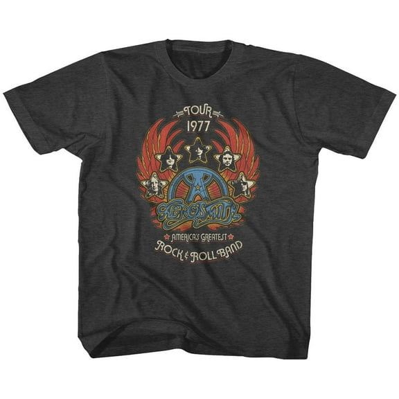Aerosmith Greatest Rock 77 Black Heather Youth T-Shirt M
