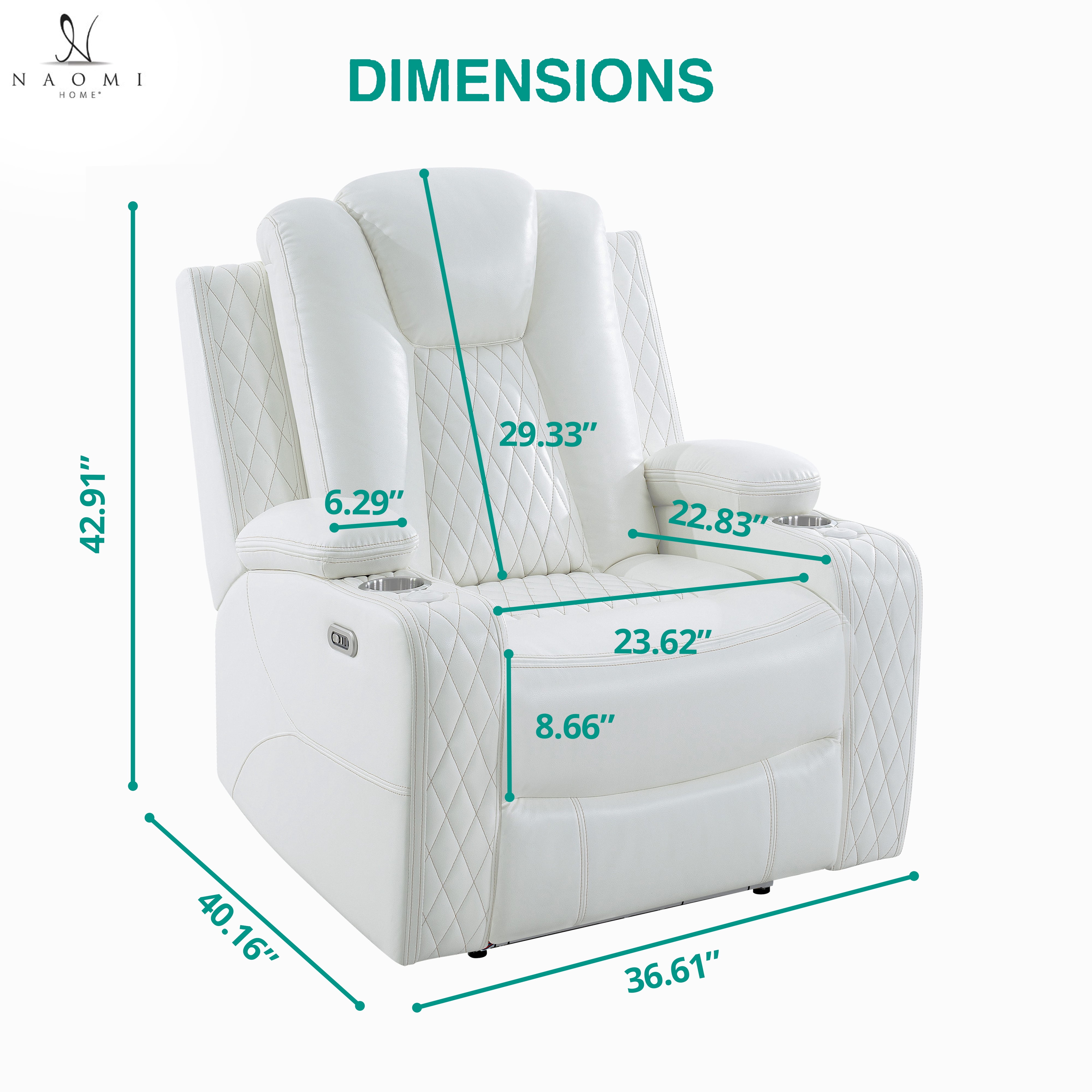 Chicago Theater Style Motion Recliner Chair With Adjustable Headrest – Luxury Power Reclining Chair with USB Cup Holders, and Premium Air Leather Upholstery
