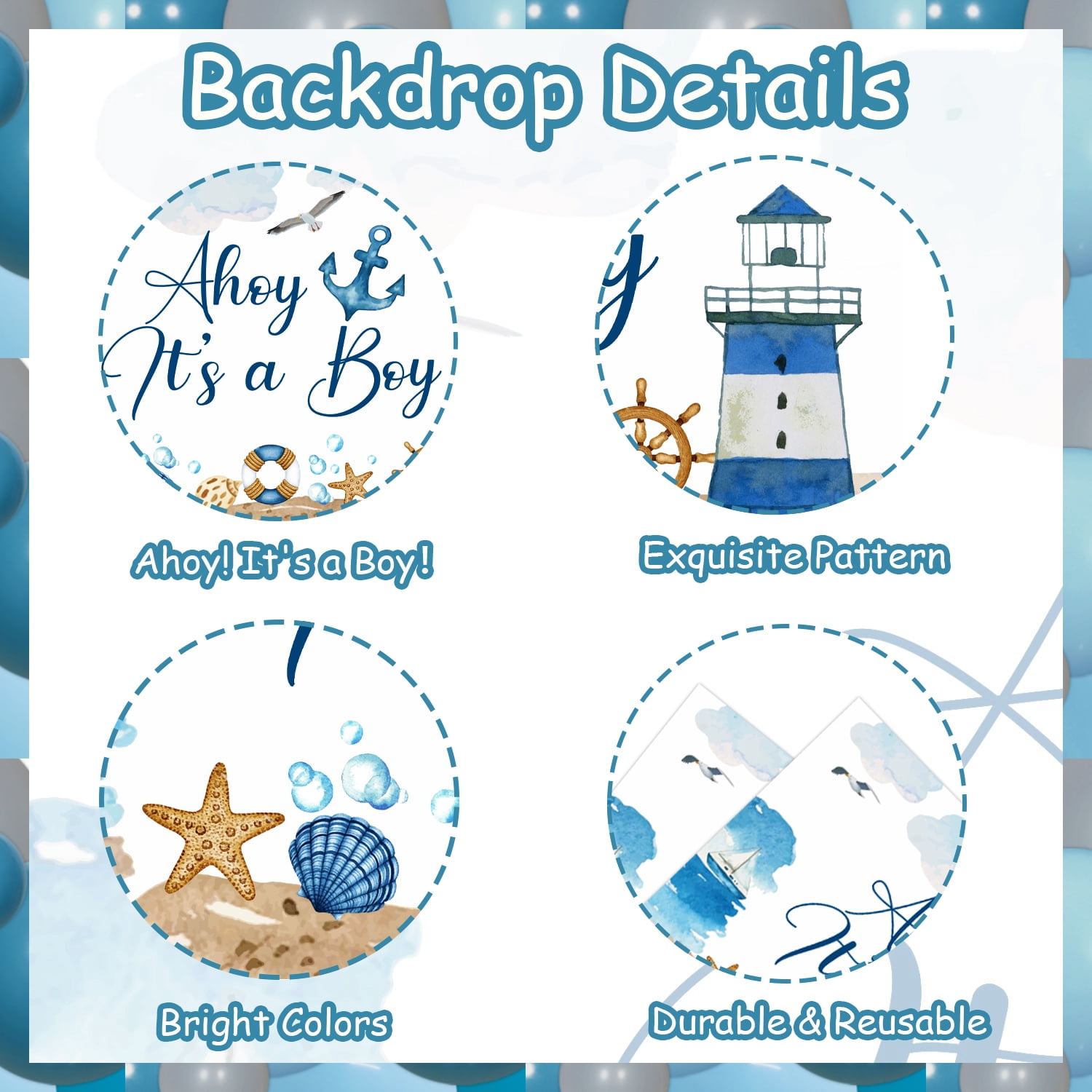 Nautical Baby Shower Decorations for Boy, Ahoy It’s A Boy Printed Background and Blue Theme Balloon Arch Kit for Kids Baby Shower Party Decoration Supplies.
