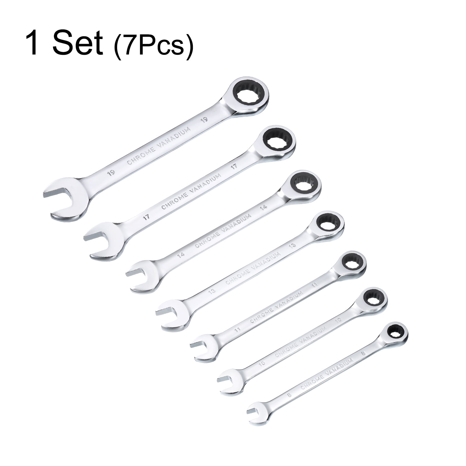 Uxcell 7 Pieces Ratcheting Combination Wrench Set 8-19mm Metric 12PT Ratchet Wrench