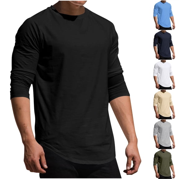 Zedker 3/4 Sleeve Shirt for Men Solid Color Crew Neck Baseball T-Shirts Casual Loose Fit Tees Three Quarter Sleeve T Shirts