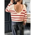 thumbnail image 6 of Women'S Crew Neck Cropped Sweater Fall Long Sleeve Chunky Knit Pullover Sweater Tops Red Apricot S, 6 of 7