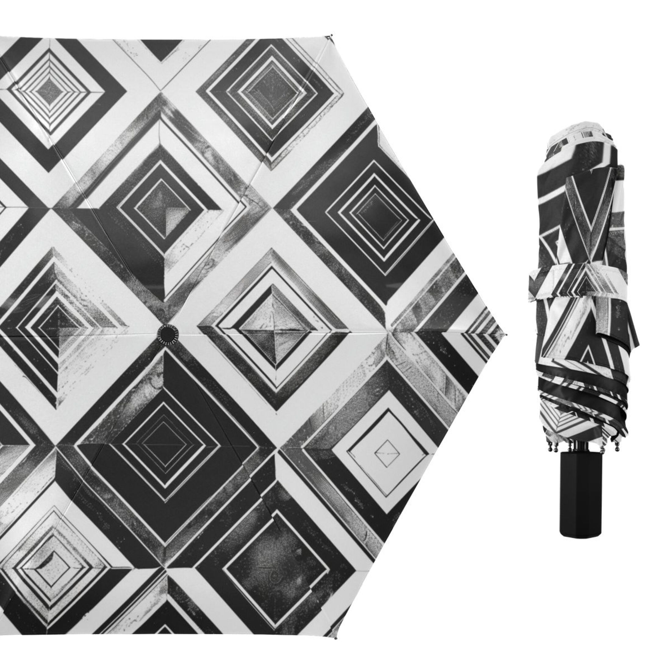 ALAZA Geometry Checkered Plaid Pattern UPF 50+ Compact Folding Umbrella for Rain Travel Umbrella Packable