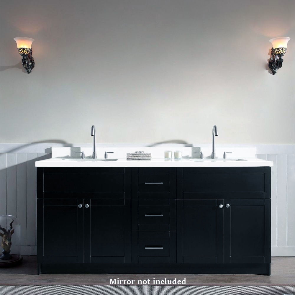 ARIEL Hamlet 73 in. Bath Vanity in Black with Quartz Vanity Top in White with White Basins