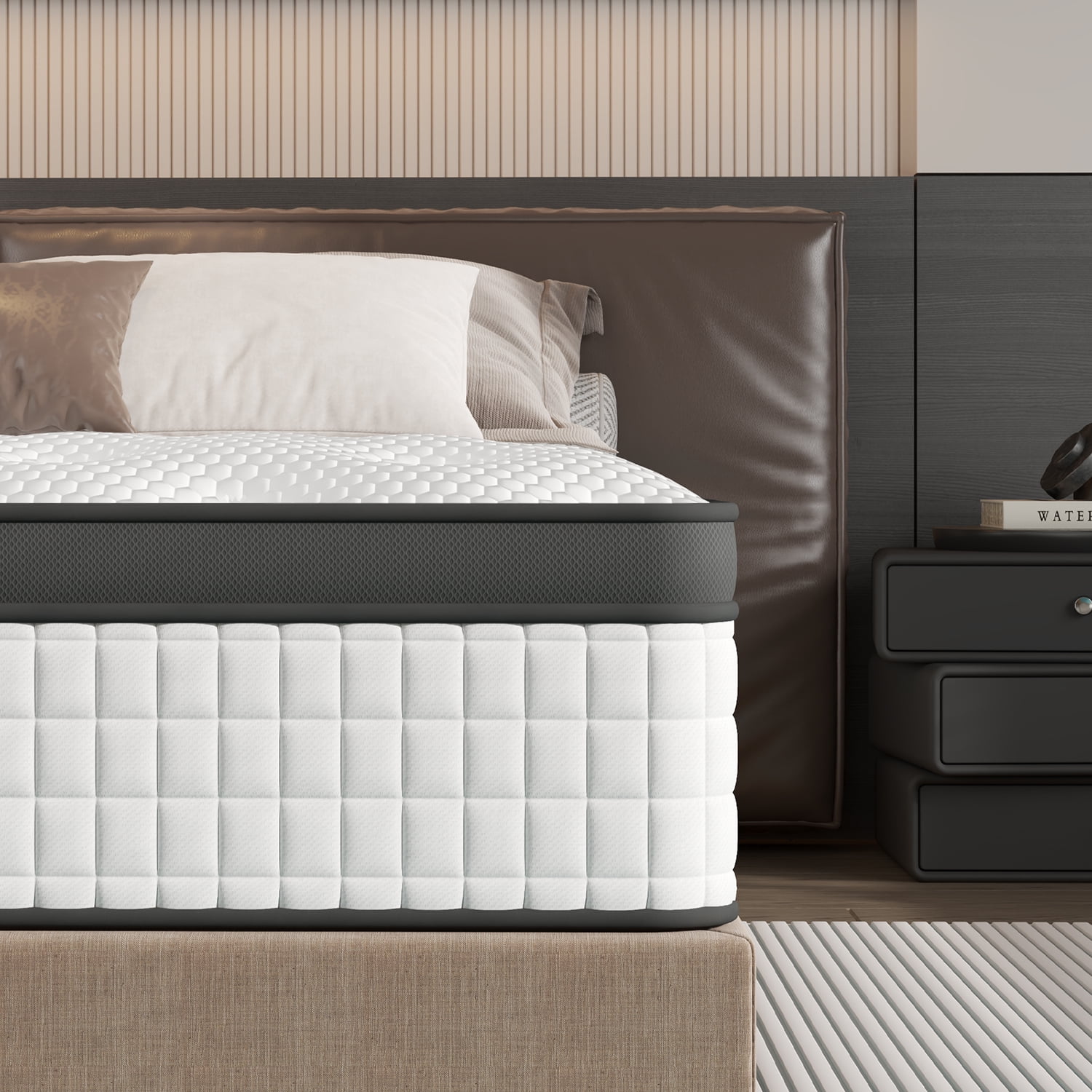 Doubleslee Twin Mattress, 10" Boxed Memory Foam Hybrid Spring with Motion Isolation and Pressure Relief - Black and White