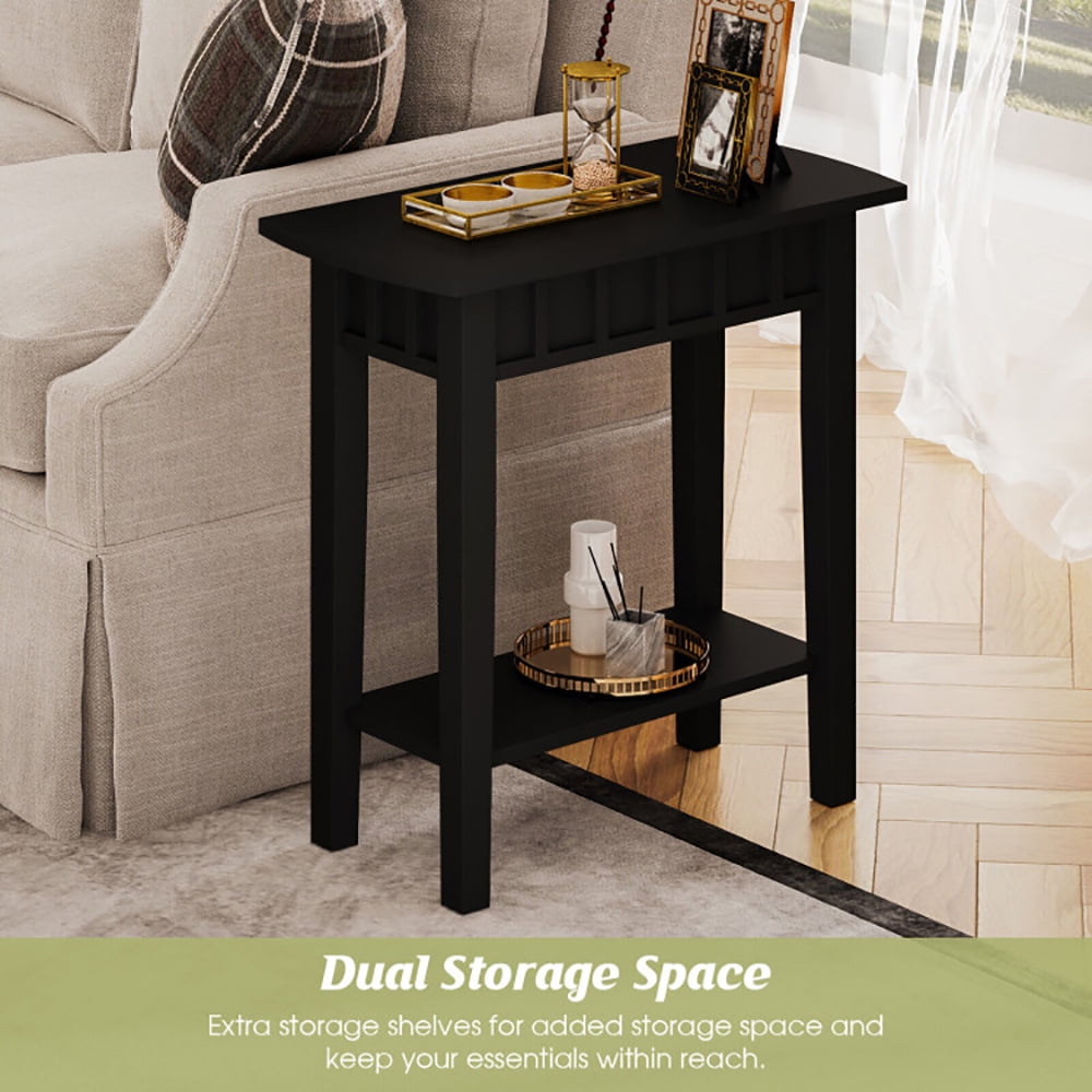 Finihen End Table, 2-Tier Narrow Wood End Table with Storage Shelf for Small Spaces, Sofa Side Table, Bed Side Table, for Living Room, Bedroom, Black Finihen End Table, 2-Tier Narrow Wood End Table with Storage Shelf for Small Spaces, Sofa Side Table, Bed Side Table, for Living Room, Bedroom, Black