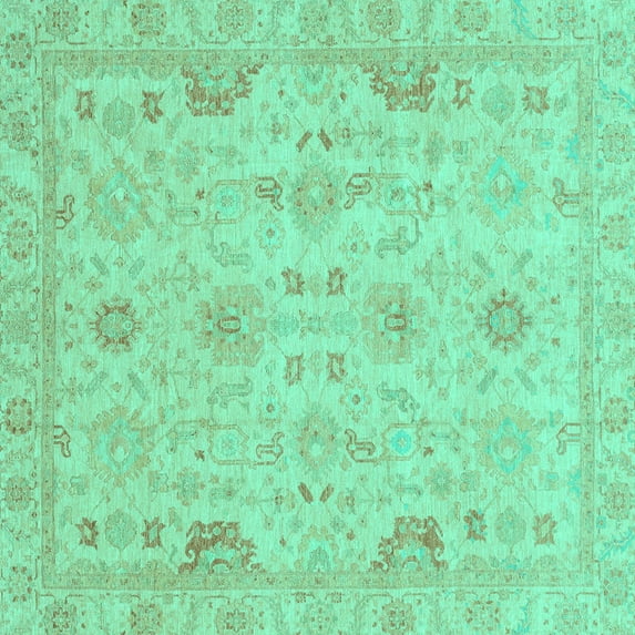 Ahgly Company Indoor Square Oriental Turquoise Blue Traditional Area Rugs, 5' Square