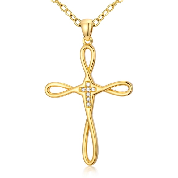 Midir&Etain Infinity Cross Necklace for Women 14K Gold Plated Faith Pendant Necklace Religious Jewelry Gifts for Her Mom Wife Girlfriend