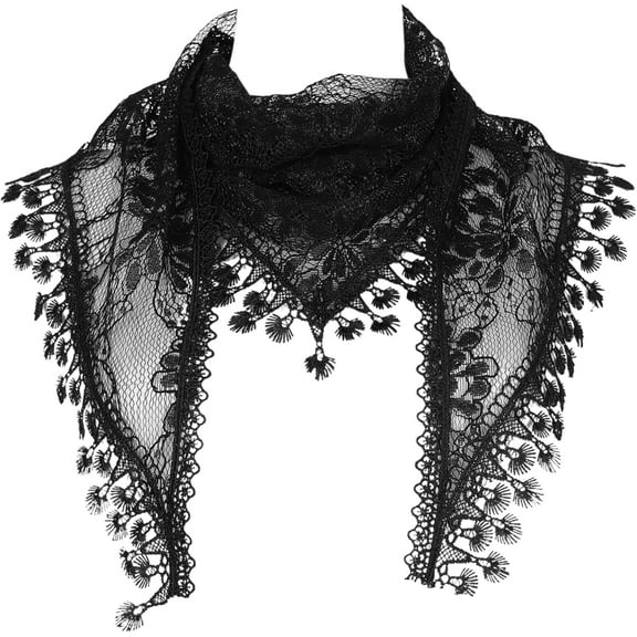 Lace Floral Mantilla Scarves, Crochet Tassel Triangle Shawl, Cathedral Chapel Church Head Covering Mass Bridal Veils