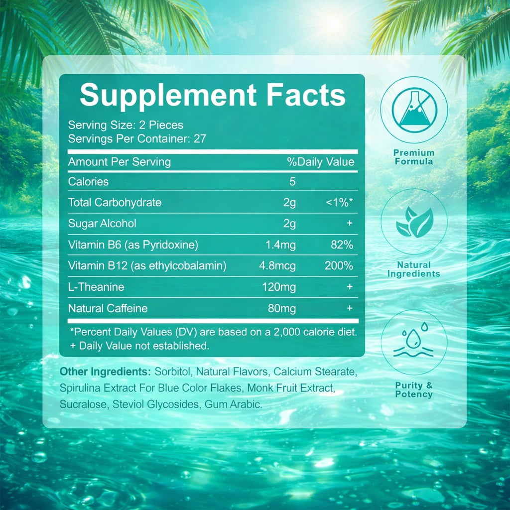 DEZEN Focus & Energy Caffeine Gum with L-Theanine, Caffeine, Vitamin B12 & B6, Peppermint Flavor, Coffee Replacement, Pack 3