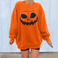 thumbnail image 2 of Chandails en Molleton Visage de Citrouille d'Halloween pour Femmes Manches Longues Surdimensionnées Col Rond Orange Pull Tops, 2 of 7